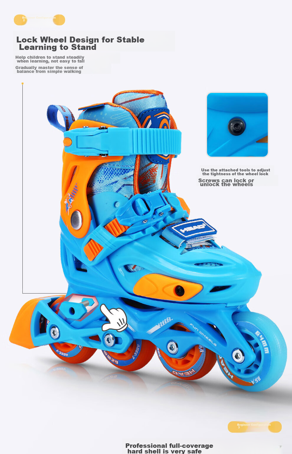 HEAD Professional Roller Skates for Children, Boys And Girls Beginners, Inline Skates, Flat Flower Casual Ice Skates, S5 Pink, Size L 7