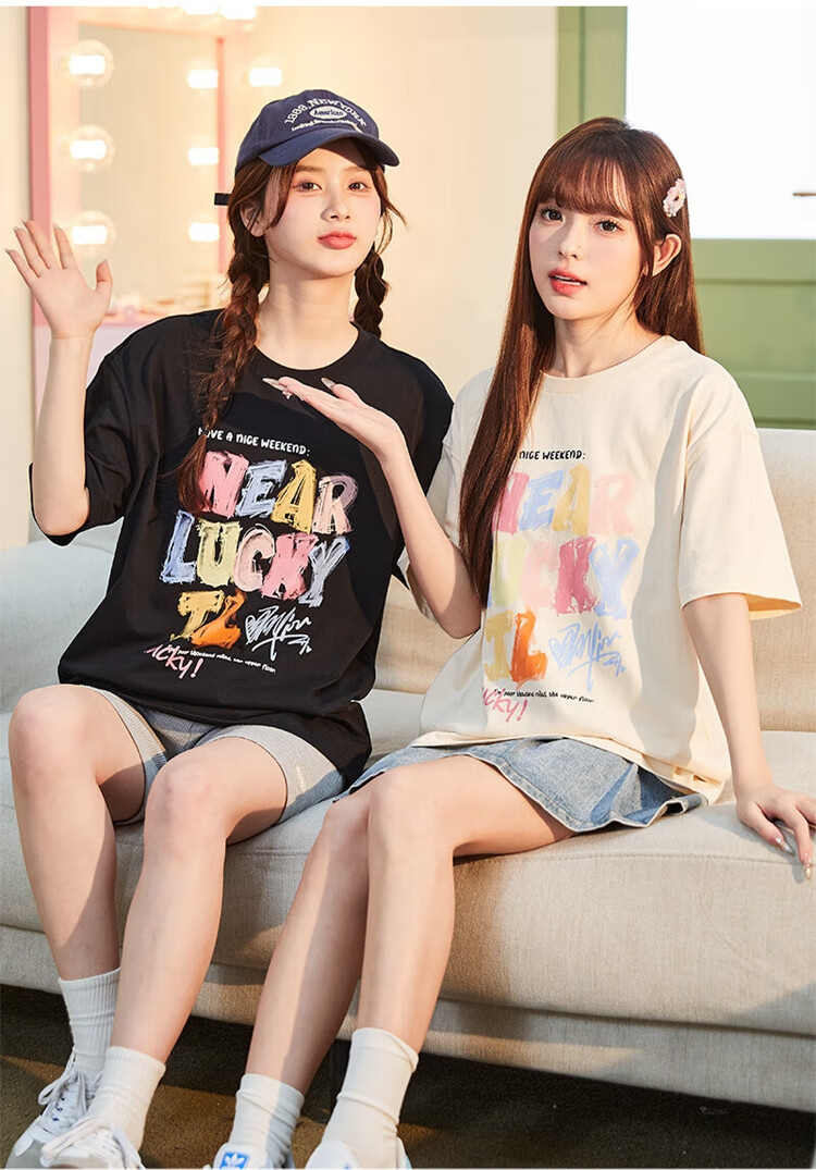 TonLion 2026 Women's Round Neck T-Shirt with Cute Graffiti Text on Front Chest, Soft Cotton Short Sleeve Tee 7