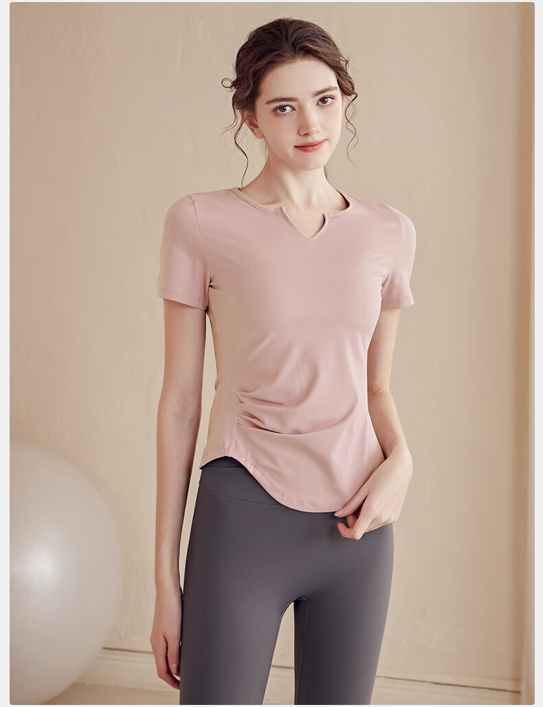 LangSha Women's Short-Sleeve T-Shirt, Spring And Summer Quick-Dry Breathable Training Top, Small V-Neck Fitness Shirt, Professional Running Sports T-Shirt 17