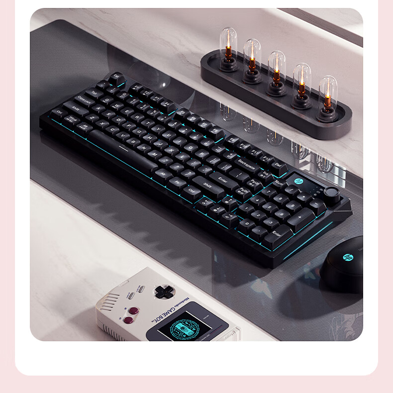 HP K500F Mechanical Feel Wired Keyboard, Quiet Multifunctional Knob for Office And Gaming, Compatible with Desktop Computers And Laptops, Pink And White Color, 98-Key Layout 17