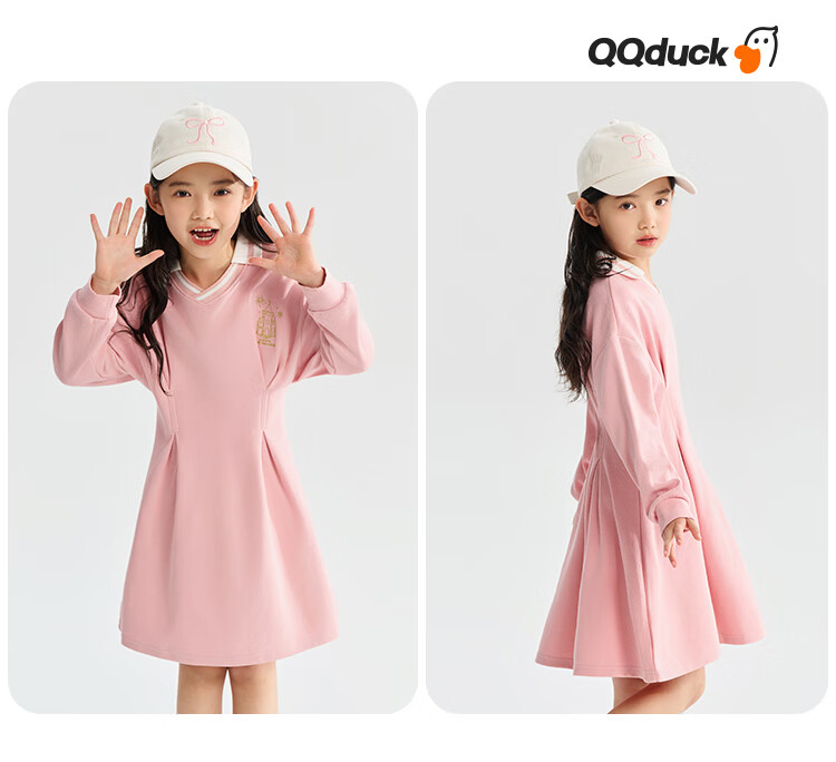 QQ DUCK Children's Clothing Girls' Dress School Style Sailor Skirt Youth Clothes Castle Pink; 150 3