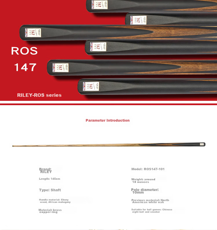RILEY Pool Cue ROS147, Black Eight Small Tip, Chinese 8-Ball Snooker Medium Tip, Billiard Cue, Full Length, 10mm 1