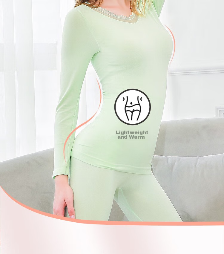 LangSha Women's Autumn Underwear Set, Lace Body-Shaping Seamless Slim-Fit Thin Thermal Underwear Base Layer, Pink New Arrival 3