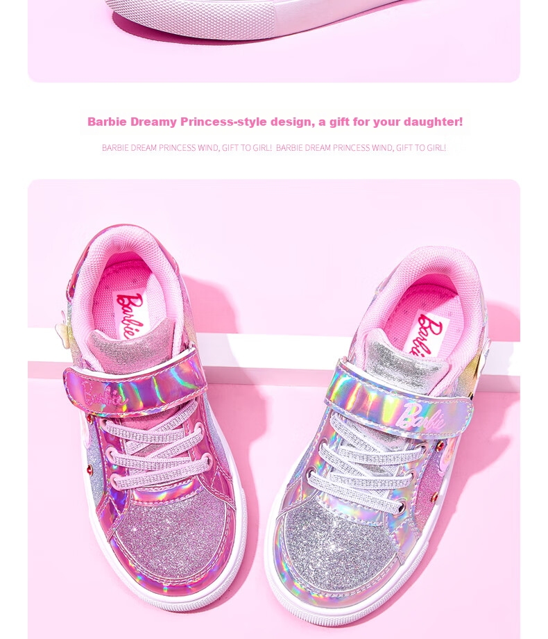 Barbie Girls' Low-Top Sneakers for Spring And Autumn, Princess Style Fashion Sports Shoes for Children, DA5355 Pink Size 27 13