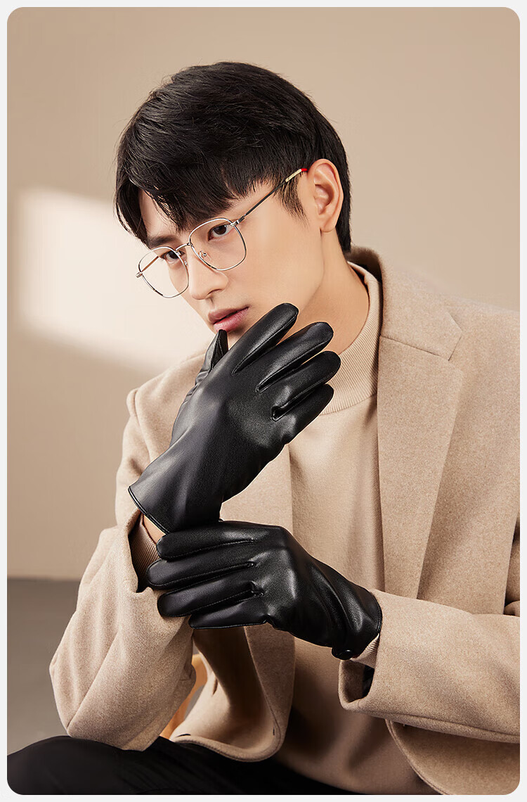 HLA Leather Gloves for Men, Touchscreen Cycling Gloves, Motorcycle Windproof Warm Touchscreen Skiing Gloves, Fleece-Lined Touchscreen Model 13