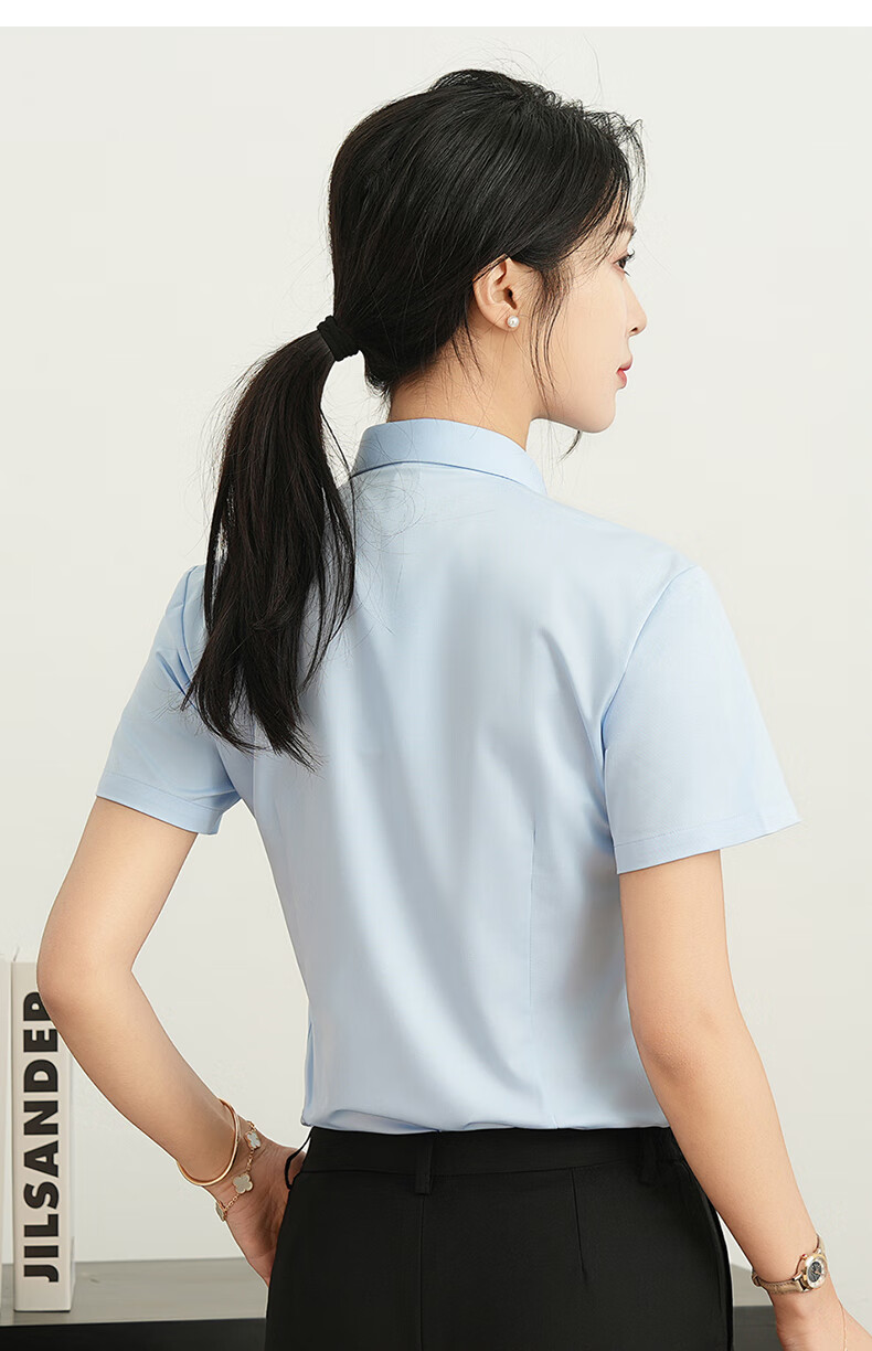 ROMON [Bamboo Fiber] Wrinkle-Resistant Short-Sleeve Shirt for Women, Slim-Fit Business Professional Formal Wear, Commuter Work Uniform Top Blouse 12