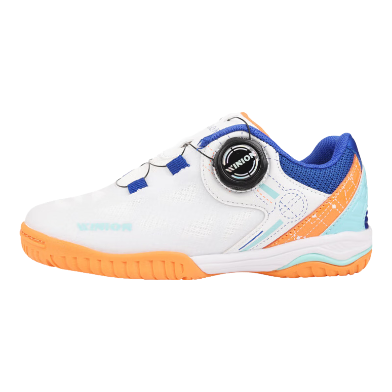WINION Selected Table Tennis Shoes for Children, Boys And Girls, Zhengtu Rotary Buckle Style, Professional Non-Slip Wear-Resistant Training Shoes, White Blue Orange, Size 35