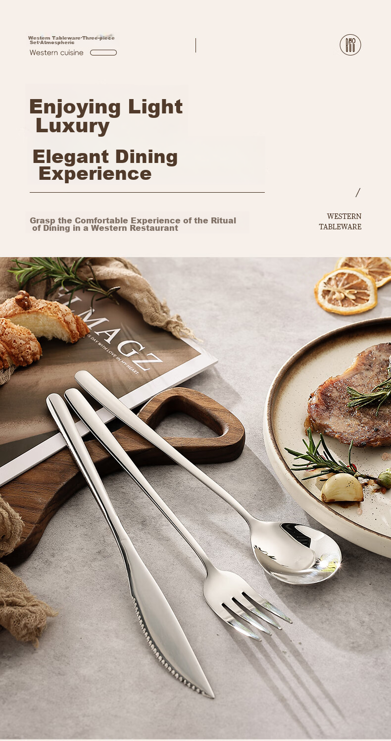Guangyi Knife And Fork, Steak Knife And Fork Western Dining Cutlery Set Stainless Steel [Thickened Wear-Resistant] Two-Piece Set GY8551 7
