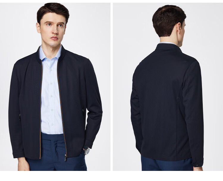 FIRS Jacket Spring Thin Elastic Business Baseball Stand Collar Men's Contrasting Color Simple Zipper Cardigan Crisp Smooth Coat 9