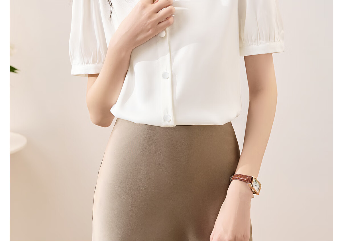 Chushen Summer Short-Sleeve Satin Blouse for Women, Elegant High-Quality Design-Inspired French Style Professional Commuter Shirt S143C1455 9