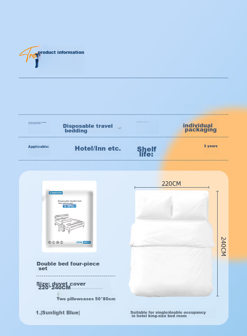 JAJALIN Disposable Bed Sheet And Duvet Set for Train Sleeper, Hotel, Travel Soft Bed, Hygienic Three-Piece Set, Thickened Portable Travel Kit 6