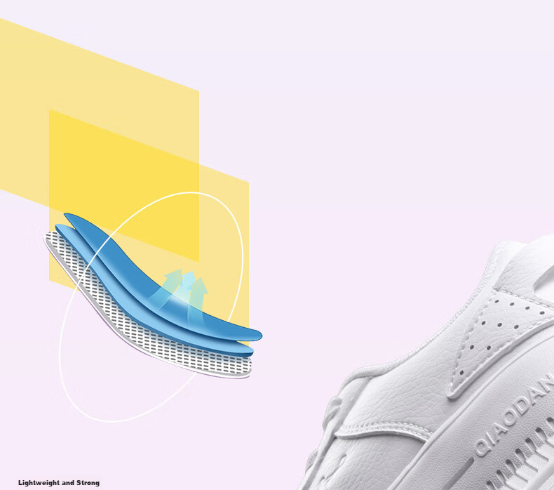 QIAODAN Women's Sneakers, Breathable Summer Sports Shoes, Casual Trendy Air Force One Style, Thick-Soled Height-Increasing White Shoes 12