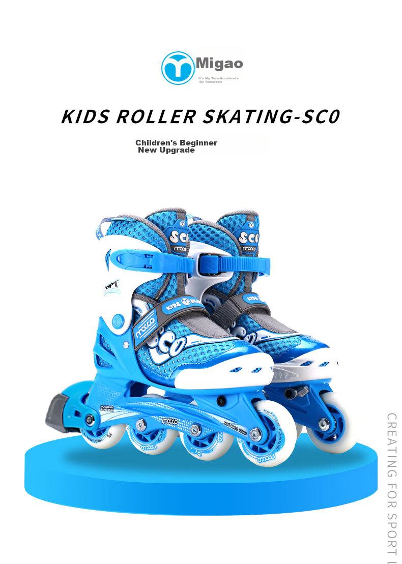 Migao Roller Skates Set for Children, Inline Skates Full Set for Girls And Boys, Adjustable Straight Wheels SC0 Upgraded Version, Blue L 3