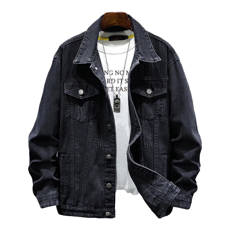 Jeanswest Denim Jacket for Men, 2026 Autumn Season, Trendy Comfortable Loose Versatile Outerwear, Black And Gray, XL Size