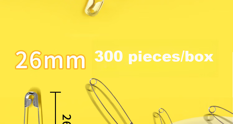 DiLe Premium Series, 26mm Silver Large Safety Pins, 300 Pieces/box, Children's Safety Bed Sheet And Duvet Cover Simple Pin Fasteners, Clothing Clips, Small Curved Pins, Paperclips, 2230 12