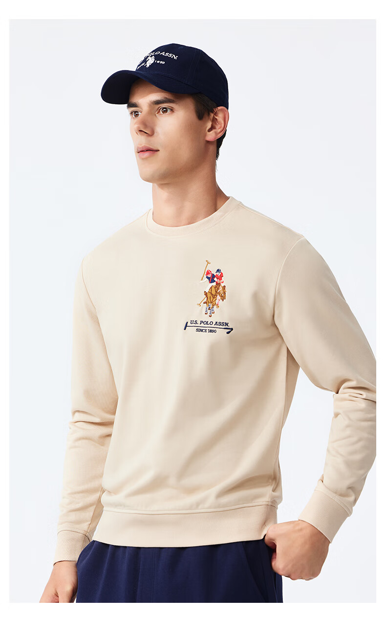 U.S. POLO ASSN. USPA Men's Long-Sleeve Sweatshirt, Solid Color Round Neck, Business Casual, Plain Pullover, Embroidered, Middle-Aged And Elderly Men's Clothing 6