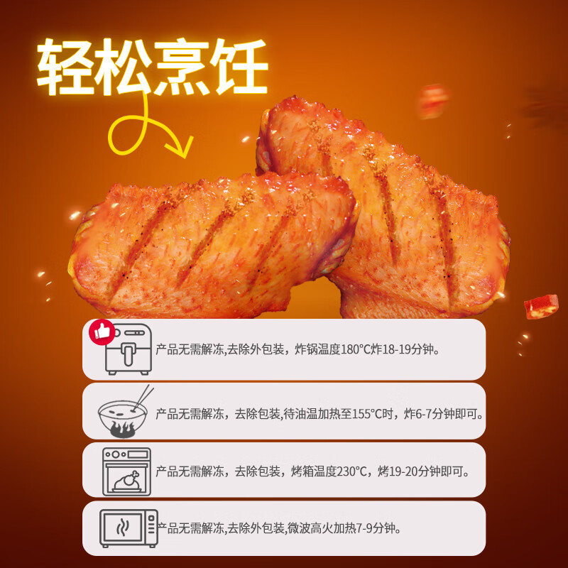 上鲜奥尔良鸡翅中 净重2斤 烤翅鸡中翅鸡肉生鲜烧烤食材夜宵半成品