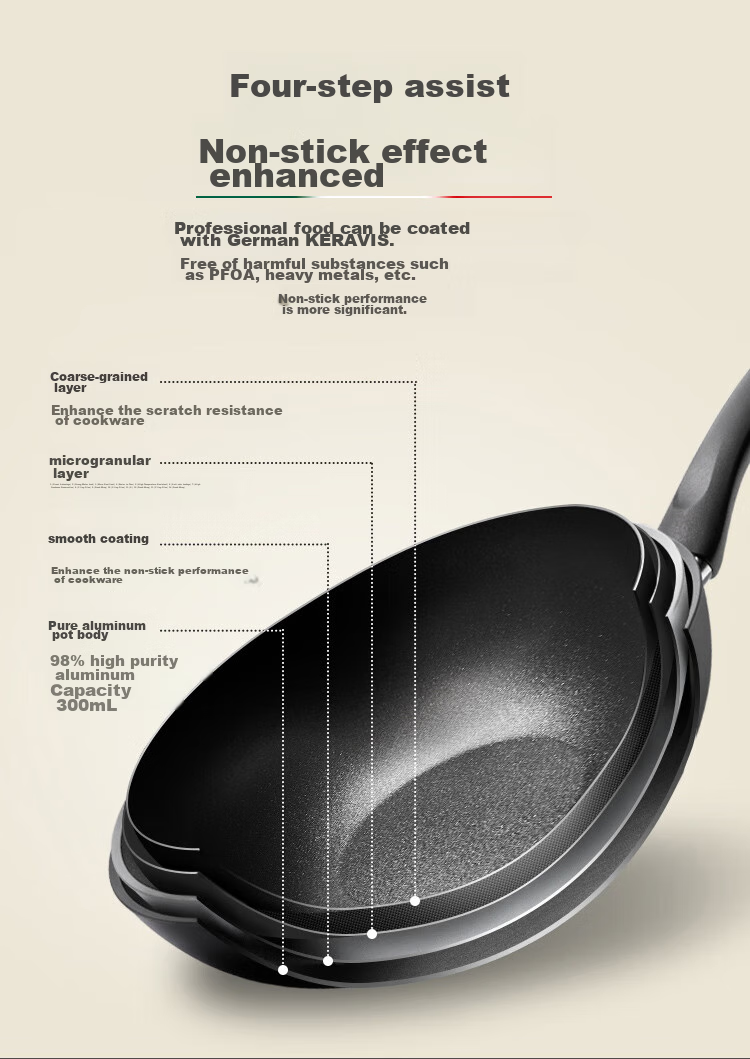 BALLARINI Non-Stick Wok, Imported Stir-Fry Pan, Chinese Cooking Pot, Specially Designed for Gas Stoves, 28cm Leiyato Series 3