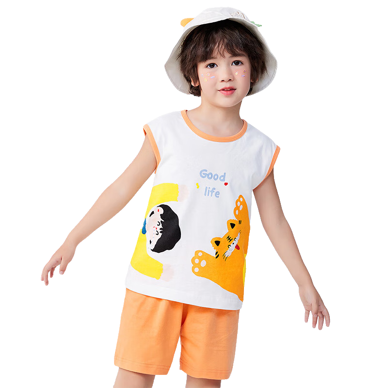 Minimumuwu Children's Vest Set Summer Sleeveless T-Shirt Set for Boys And Girls, Cool And Breathable, Heihehu, Size 100