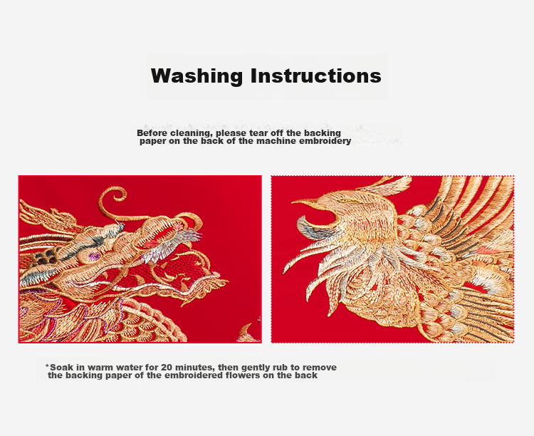 JD Original Dahixijing Embroidery Wedding Bedding Set, 60-Count Sateen Pure Cotton Chinese-Style Wedding Red Traditional Auspicious Dragon Phoenix 1.8m 17