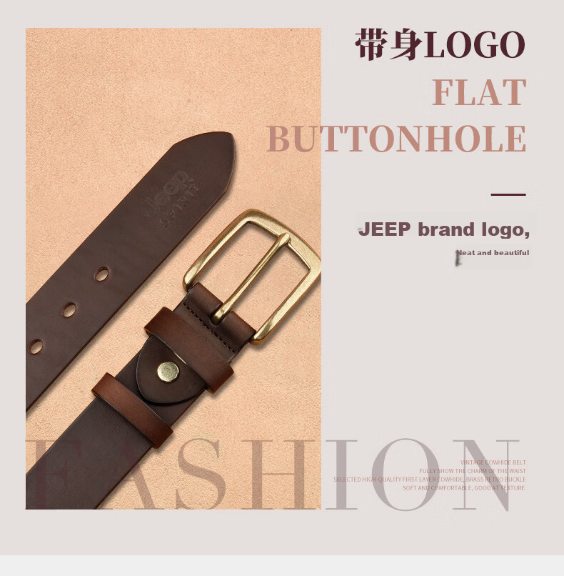 JEEP SPIRIT Men's Business Belt with Brass Buckle, Vintage Top-Grain Leather, Belt Loops, Waistband, Trouser Belt, Father's Day Gift for Dad 10