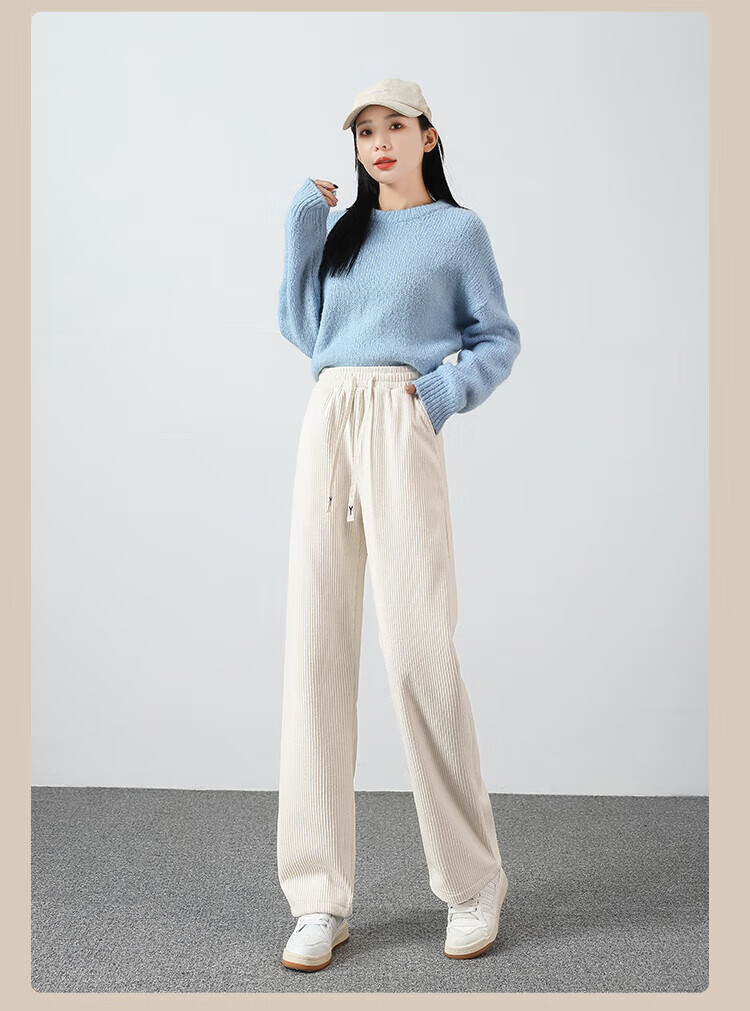 FitonTon Corduroy Wide-Leg Pants for Women 2026 Spring Autumn High Waist Slimming Loose Straight Casual Trousers 16