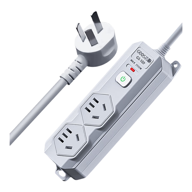JS JISHUN 16A Air Conditioner Socket, 10A to 16A + 10A Conversion Plug, 4000W High-Power Power Strip, Extension Cord for Water Heater, Anti-Overload, Gray, Total 1.8 Meters