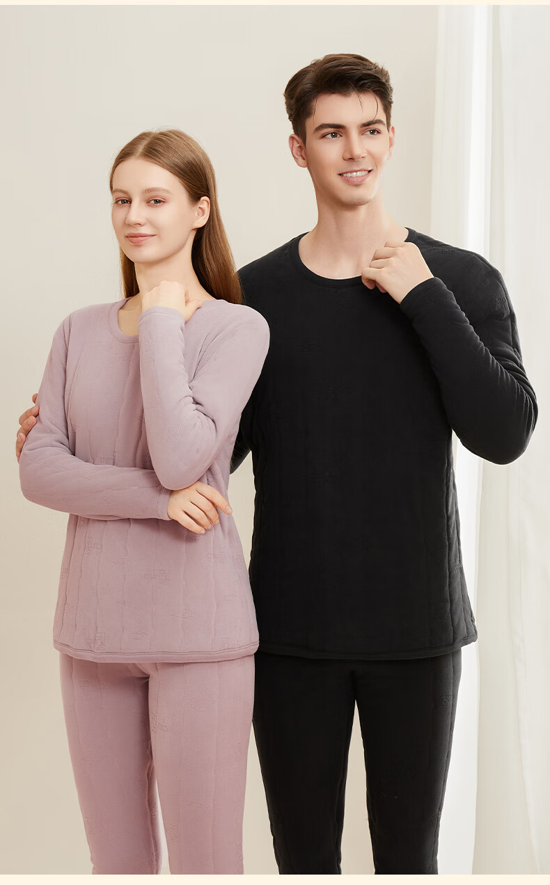 MiiOW [100% Wool Filling] Women's Thermal Underwear Set, Fleece-Lined Thickened Autumn Top And Bottom, Cold-Resistant Couple's Winter Wear 17