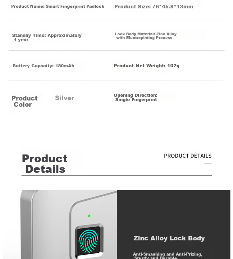 Dipuer Fingerprint Smart Padlock for Home Indoor Security, Electronic Smart Lock for Main Door with Password Lock 12