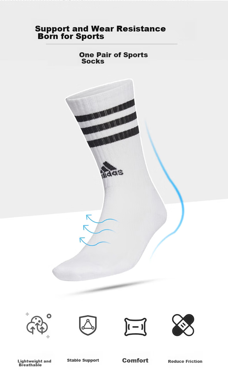 Adidas Sports Long Socks, Autumn And Winter Warm Socks, Versatile Casual Badminton Socks for Men And Women, IC1322, Black, M 3