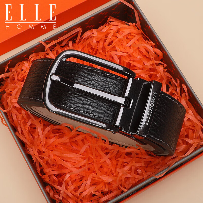 ELLE HOMME Men's Leather Belt, Fashionable Pin Buckle Waistband, Top-Grain Cowhide Casual Trouser Belt for Men, Birthday Gift for Me