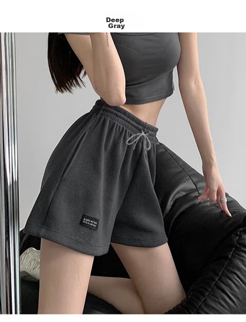 XUEXIMAN Women's High-Waisted Sports Shorts, Slimming Versatile Waffle Casual Pants, Loose A-Line Wide-Leg Summer Knitted Hot Pants 19