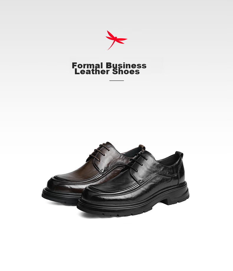 RED DRAGONFLY Formal Leather Shoes for Men, Thick-Soled Heightening Derby Shoes, Business High-End Cowhide Wedding Shoes WTA34287 Black Size 41 1