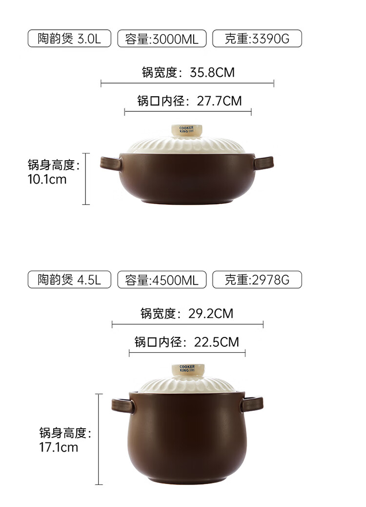COOKER KING Ceramic Pot 4.5L Casserole for Soup, Medicinal Decoction, Porridge, Rice, Stew Pot Health Soup Pot Large Belly Pot for Open Flame Use 13