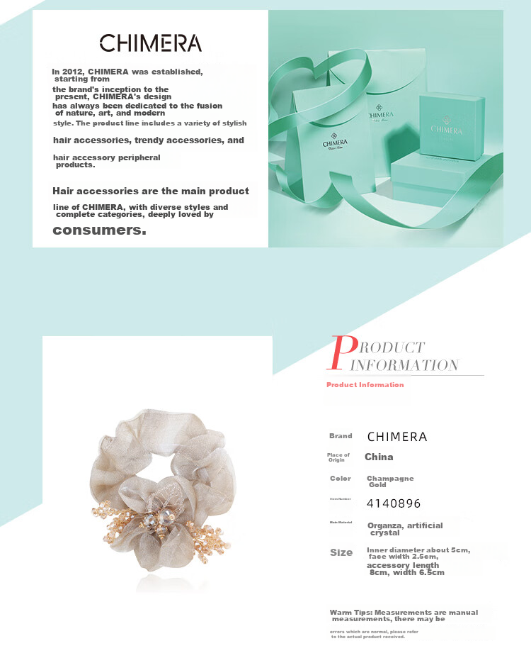 CHIMERA Organza Hair Tie, Back of Head Hair Clip, Hair Flower, Hair Accessory, Hair Barrette, Women's Mid-Autumn Festival Gift 2