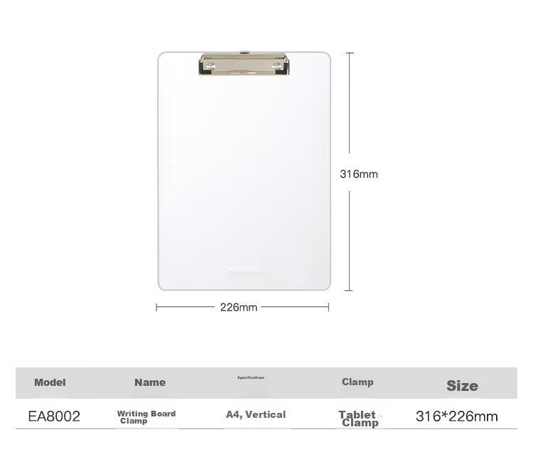 COMIX A4 Clipboard, Metal Strong Clip Plastic File Folder, Multifunctional Writing Pad, Simple Hard Conference Folder, Transparent White EA8002 2