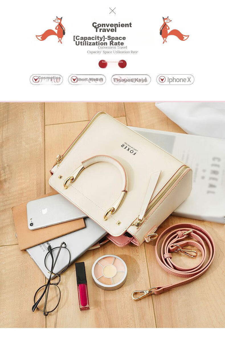 FOXER Leather Women's Handbag, Large Capacity Tote Bag, Shoulder Bag, Crossbody Bag, Light Luxury Valentine's Day Gift 4