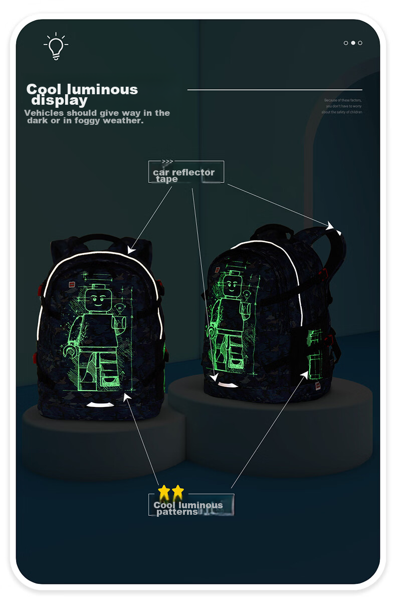 LEGO Children's Backpack Shoulder Bag for Grades 1-3 Lightweight Luminous Double Compartment Backpack for Boys And Girls Blue 20041 Gift 7