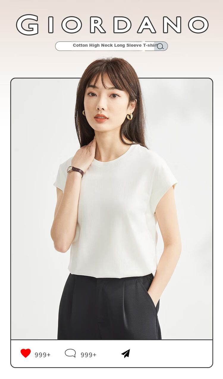 Giordano Women's T-Shirt, Summer New Style, Pure Cotton, Attractive, Elegant Ladies Round Neck White T-Shirt, Short Sleeve, 13323309 3