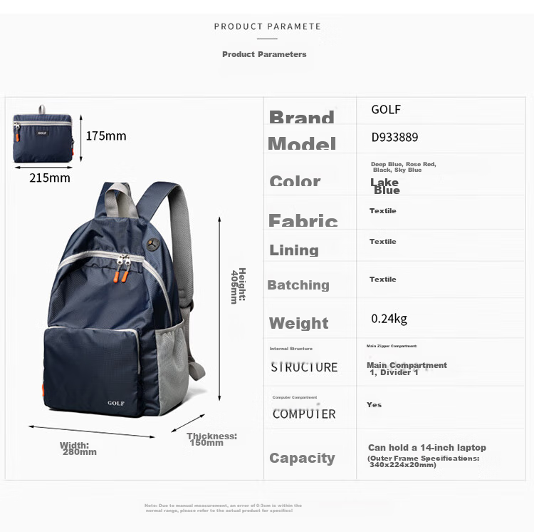 GOLF Fashion Backpack for Men And Women, Lightweight Travel Bag, Outdoor Folding Bag, Sports Bag, Student Schoolbag 11