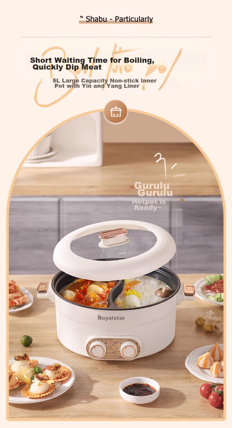 Royalstar Dual-Sided Electric Hot Pot And Wok, Multi-Functional Home Cooking Appliance, All-In Grill, Stir-Fry And Boil Function, 6L Large Capacity Non-Stick Electric Cooker RHG-136B(Y) 3
