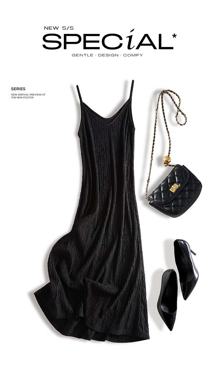 Cypress Sheath Strap Dress 2026 Summer New Elegant Slim French Mid-Length Dress for Women 2