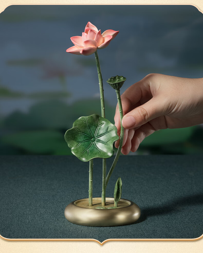 Master Tong "Spring Orchid Summer Lotus Autumn Osmanthus Winter Plum" Living Room Desktop Copper Ornament Craftwork Summer Lotus 9
