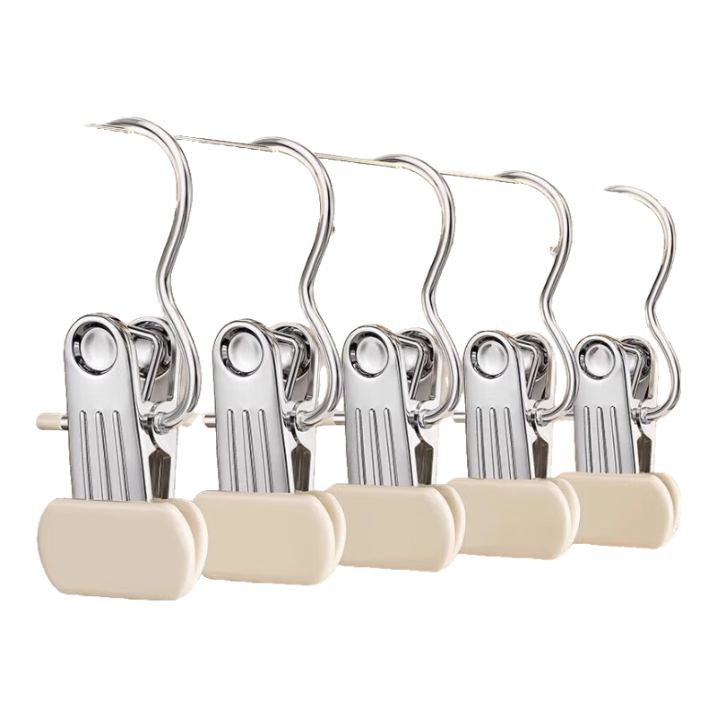 Jingxun Pants Clips, Household Sock Clips, Seamless Multifunctional with Hooks, Storage Pants Organizer, Clothes Hanger, Off-White, 12-Pack