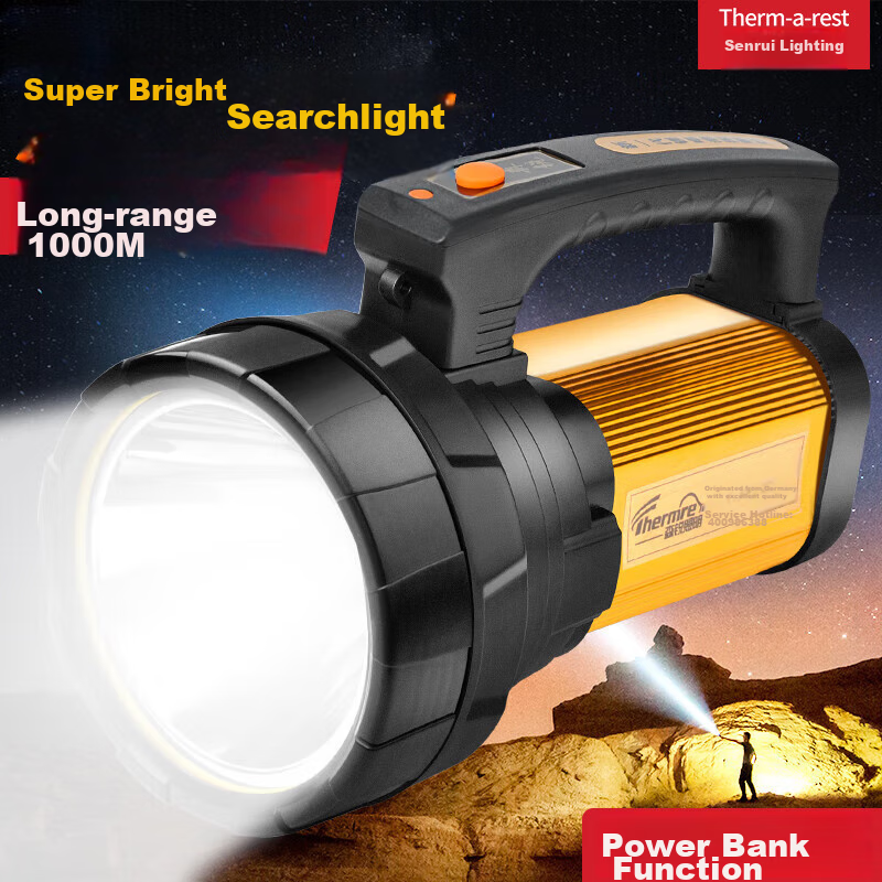 Thermarest Rechargeable Flashlight, LED High Brightness Long-Range Handheld Lamp, Ultra-Long Battery Life Outdoor Searchlight, Home Emergency Light