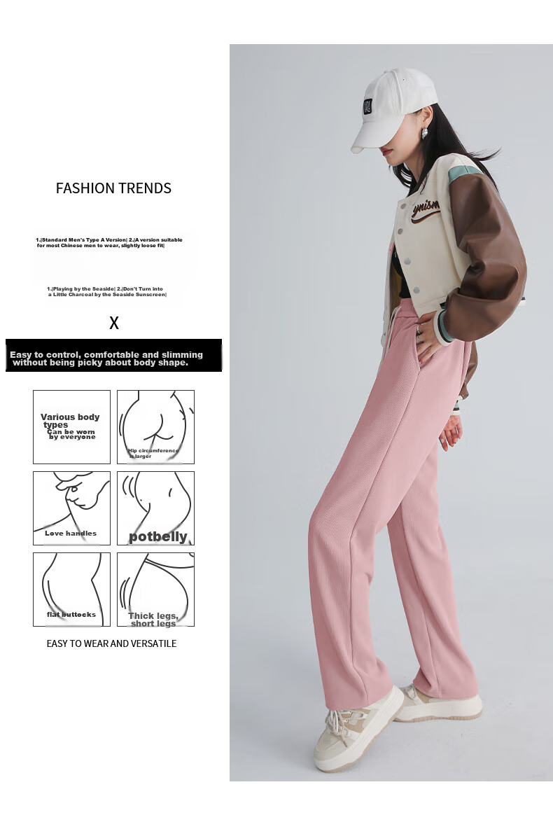 Baleno Slim Straight-Leg Pants for Women, 2026 Spring And Autumn Warm Casual Leg-Lengthening Corduroy Wide-Leg Trousers 5