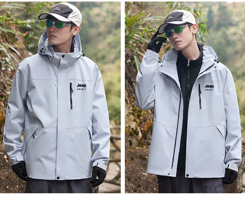 JEEP SPIRIT Men's Autumn Winter 3-in-1 Jacket Casual Sports Waterproof Mountaineering Jacket Black L 7