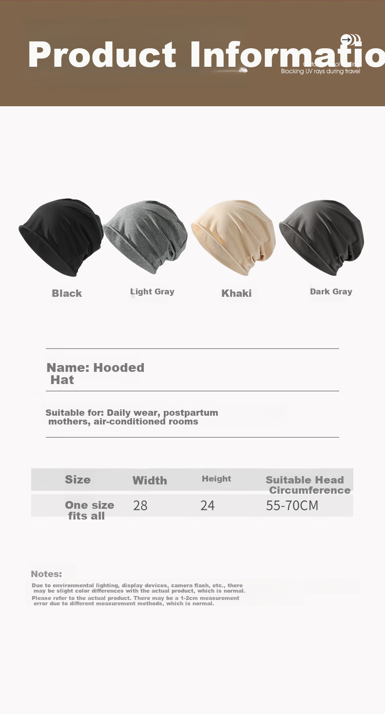 Nanjiren Men's Sleep Cap, Thin Style, Closed-Toe Hat, Hairless Cap, Air Conditioning Hat, Sleeping Cap, Maternity Hat, Slouchy Hat, Black 5