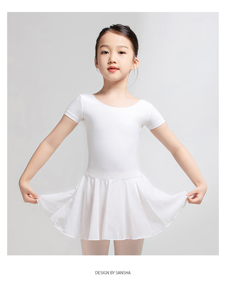 Sansha Ballet Children's Leotard with Skirt, Girls' Short-Sleeve Practice Costume, Dance Exam Outfit Y3554 Light Purple XXL 11