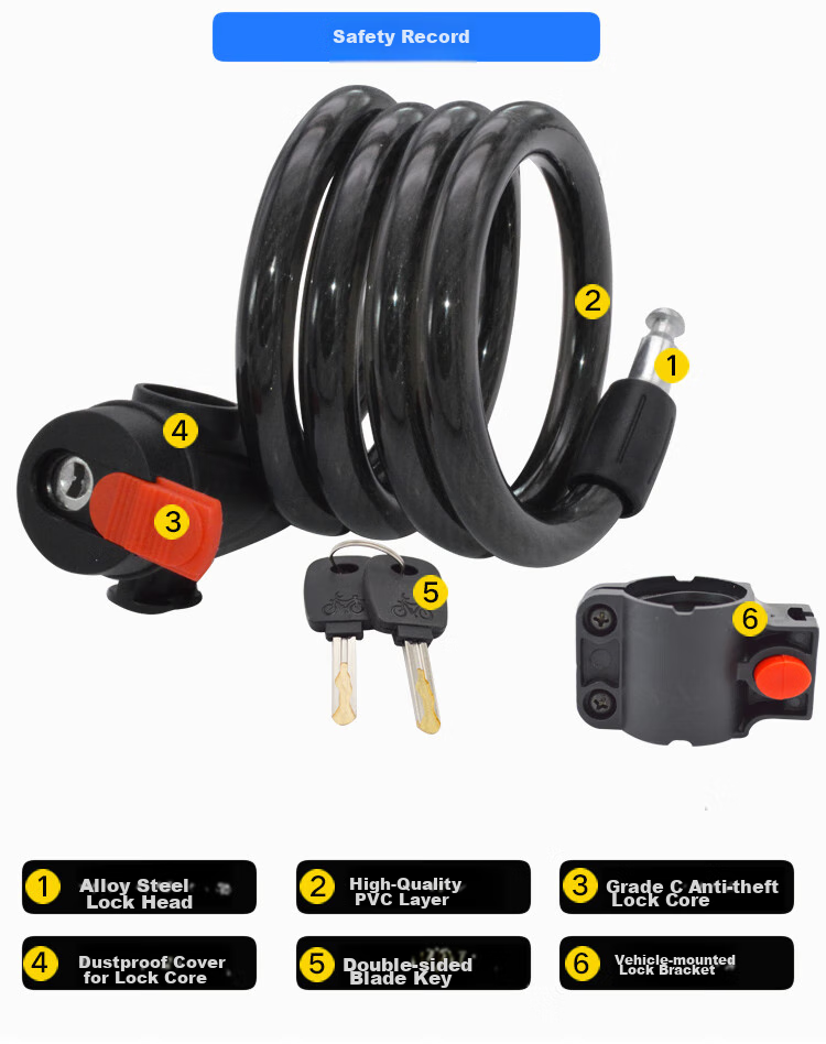 HOTUN Bicycle Lock, Steel Wire Lock, Anti-Theft Bike Lock, Electric Anti-Theft Lock, Mountain Bike Steel Cable Lock, HD7712 Black 1